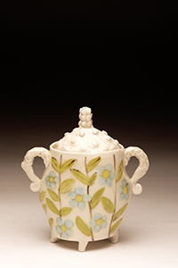 Image of the porcelain paper clay work Covered Floral Jar by Jerry L. Bennett.